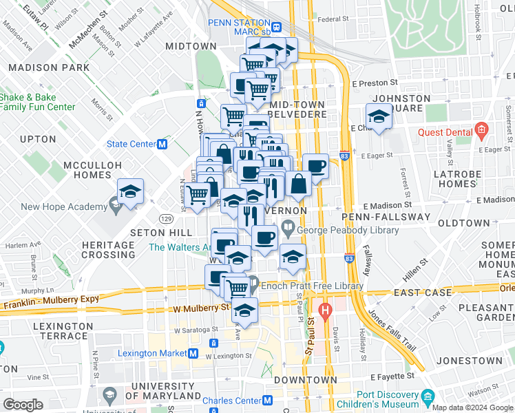 map of restaurants, bars, coffee shops, grocery stores, and more near 101 Independence Avenue Southeast in Washington