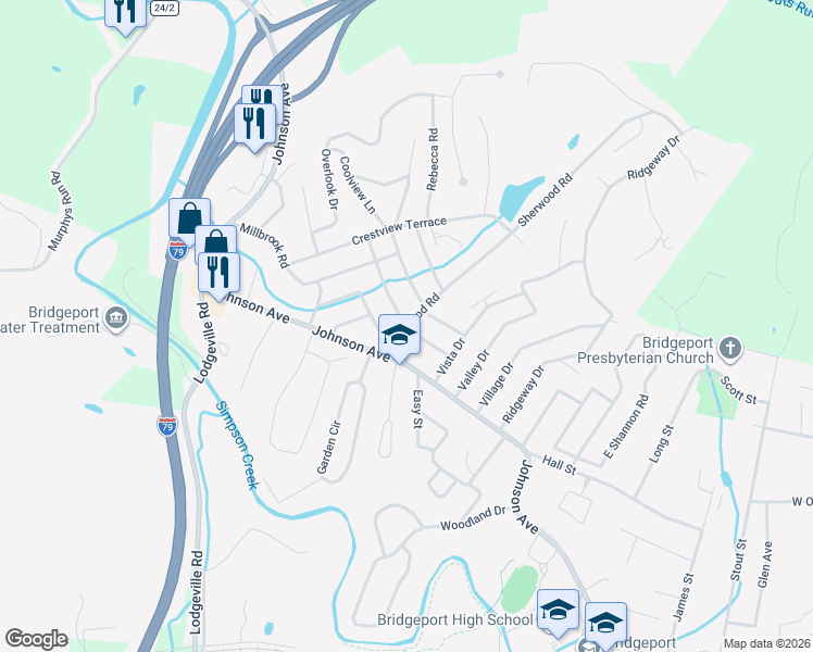 map of restaurants, bars, coffee shops, grocery stores, and more near 121 Sherwood Rd in Bridgeport