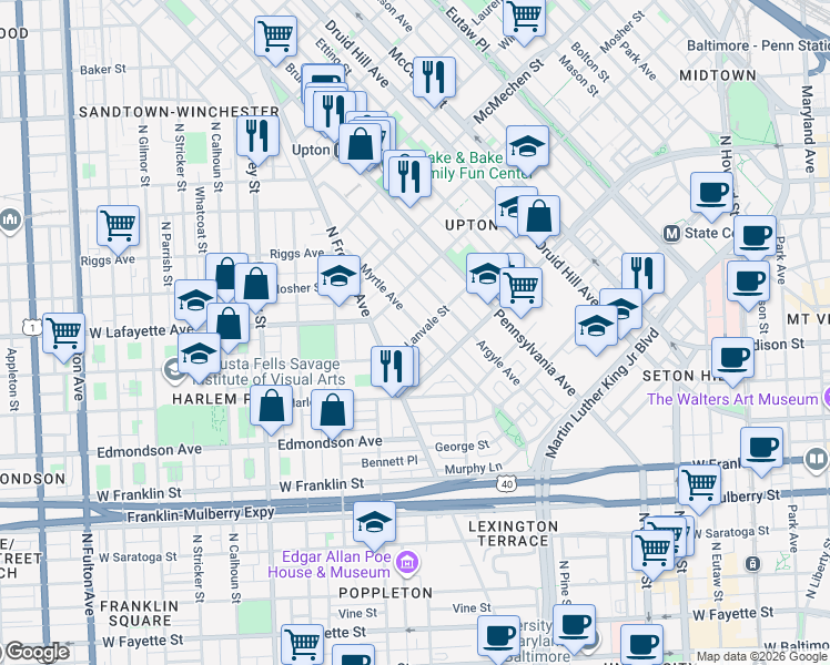 map of restaurants, bars, coffee shops, grocery stores, and more near 101 Independence Avenue Southeast in Washington
