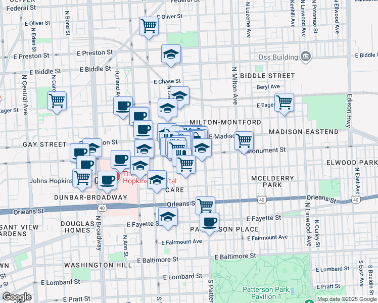 map of restaurants, bars, coffee shops, grocery stores, and more near 101 Independence Avenue Southeast in Washington