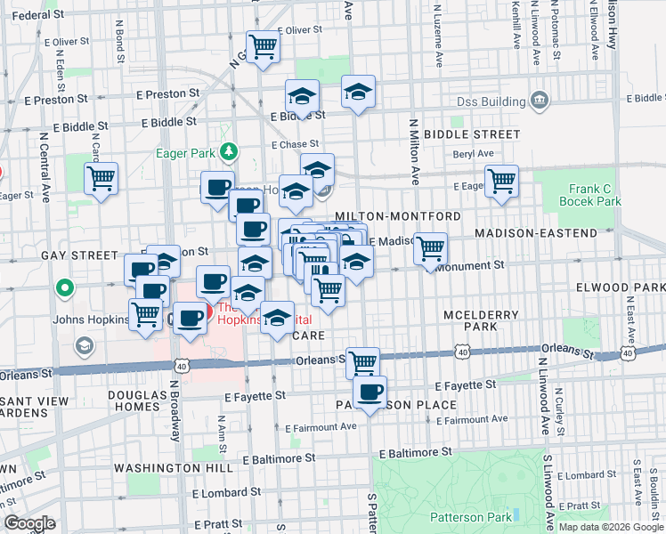 map of restaurants, bars, coffee shops, grocery stores, and more near 101 Independence Avenue Southeast in Washington