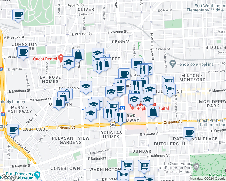 map of restaurants, bars, coffee shops, grocery stores, and more near 101 Independence Avenue Southeast in Washington