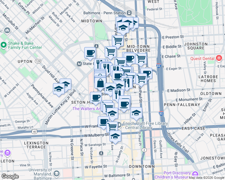 map of restaurants, bars, coffee shops, grocery stores, and more near 101 Independence Avenue Southeast in Washington