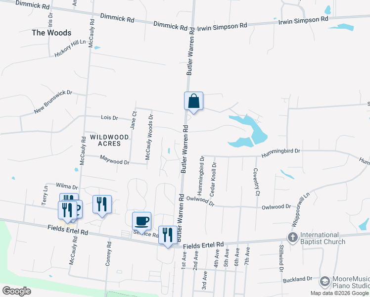 map of restaurants, bars, coffee shops, grocery stores, and more near 9936 Butler Warren Road in Warren County