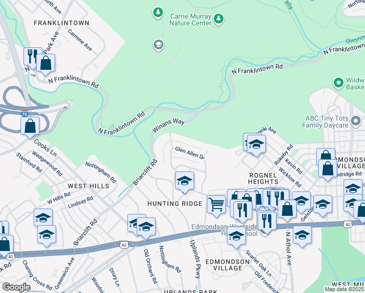 map of restaurants, bars, coffee shops, grocery stores, and more near 831 Glen Allen Drive in Baltimore