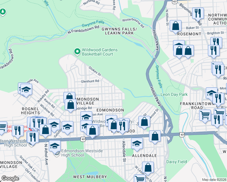 map of restaurants, bars, coffee shops, grocery stores, and more near 1007 Mount Holly Street in Baltimore