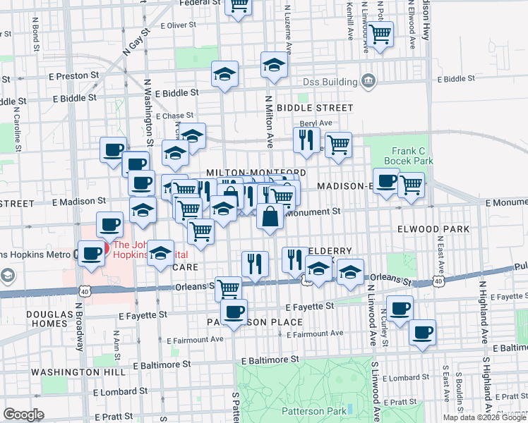 map of restaurants, bars, coffee shops, grocery stores, and more near 101 Independence Avenue Southeast in Washington