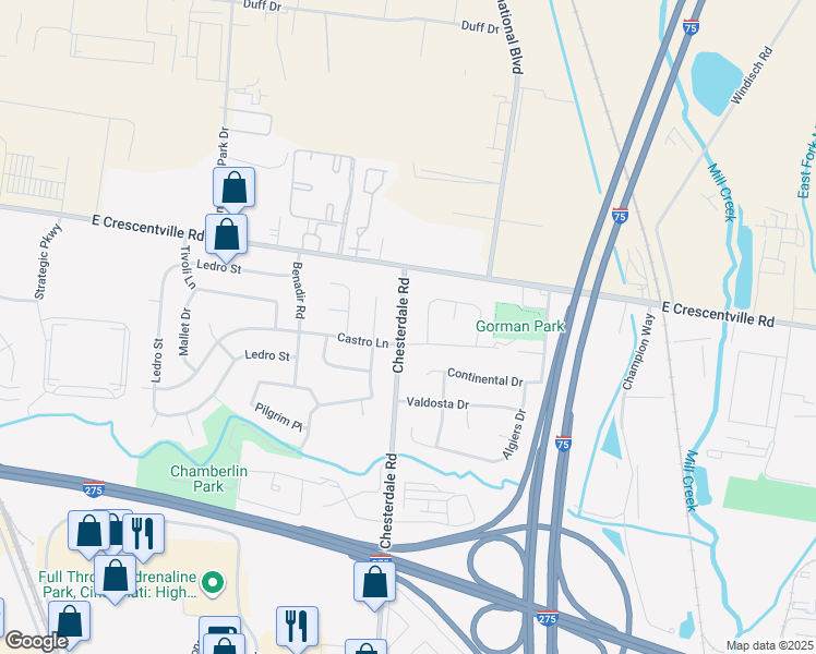 map of restaurants, bars, coffee shops, grocery stores, and more near 12112 Chesterdale Road in Cincinnati