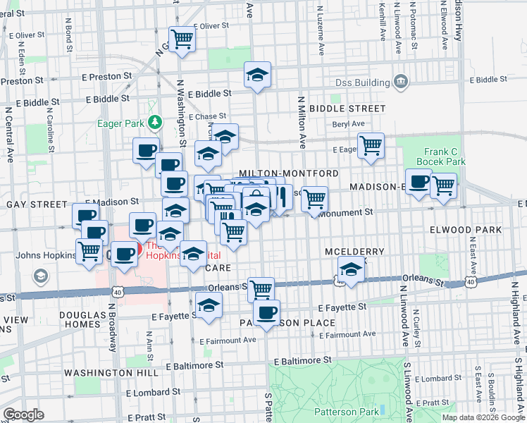 map of restaurants, bars, coffee shops, grocery stores, and more near 101 Independence Avenue Southeast in Washington