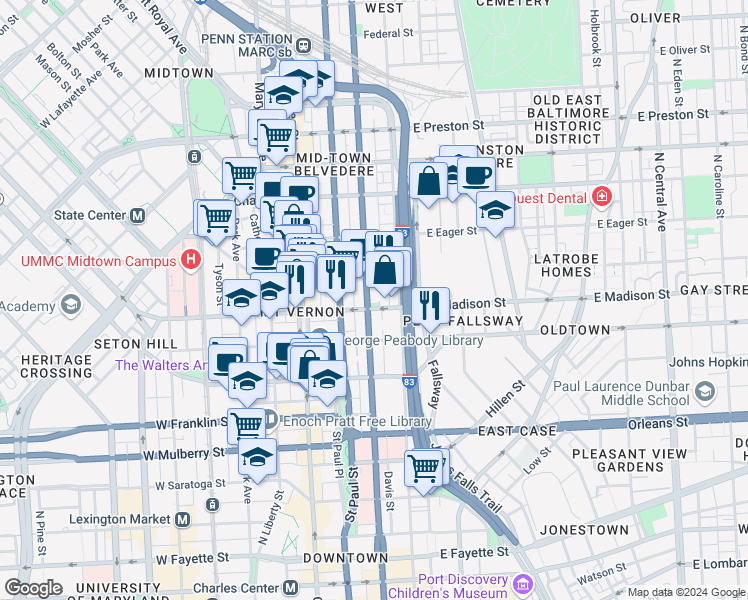 map of restaurants, bars, coffee shops, grocery stores, and more near 101 Independence Avenue Southeast in Washington