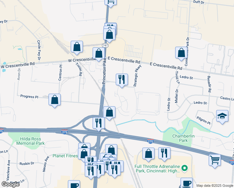 map of restaurants, bars, coffee shops, grocery stores, and more near 401 Lisbon Lane in Cincinnati