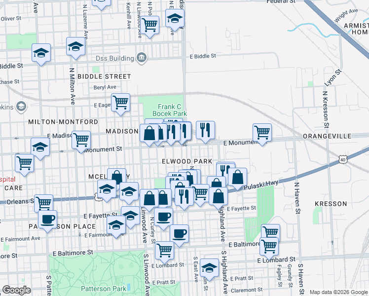 map of restaurants, bars, coffee shops, grocery stores, and more near 101 Independence Avenue Southeast in Washington