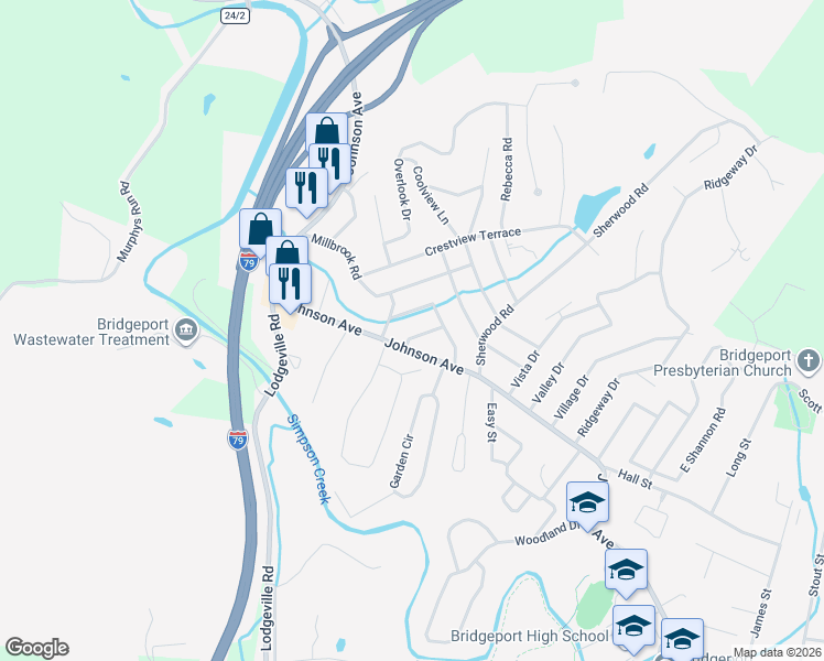 map of restaurants, bars, coffee shops, grocery stores, and more near 1117-1145 Johnson Avenue in Bridgeport