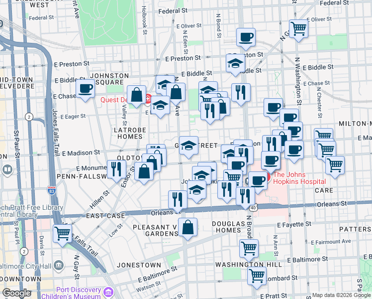 map of restaurants, bars, coffee shops, grocery stores, and more near 101 Independence Avenue Southeast in Washington