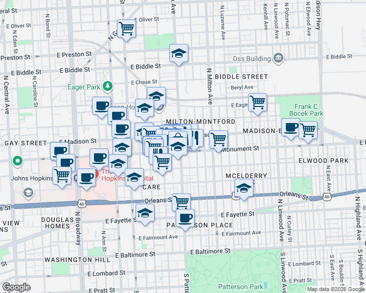 map of restaurants, bars, coffee shops, grocery stores, and more near 101 Independence Avenue Southeast in Washington