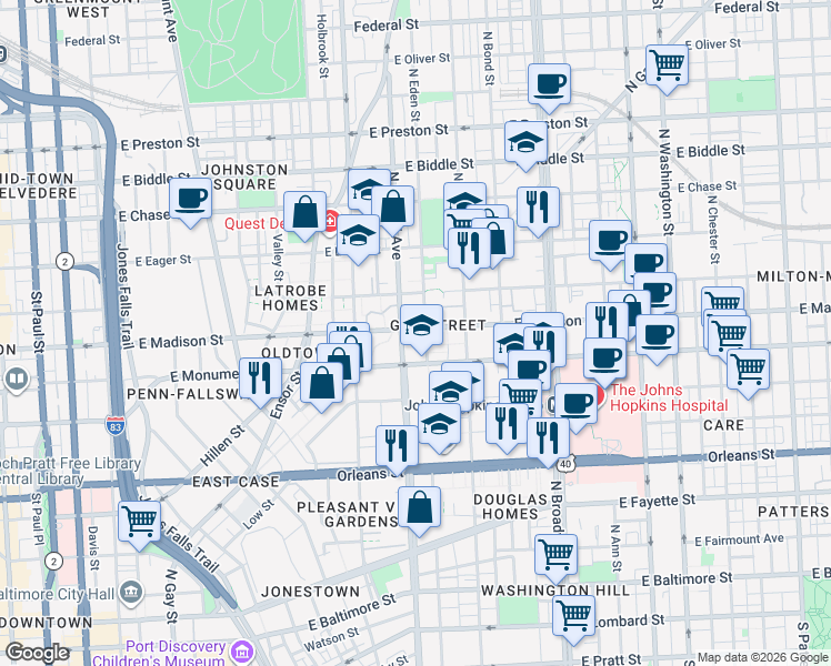 map of restaurants, bars, coffee shops, grocery stores, and more near 101 Independence Avenue Southeast in Washington