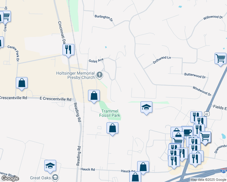 map of restaurants, bars, coffee shops, grocery stores, and more near 10166 Summit Avenue in Cincinnati