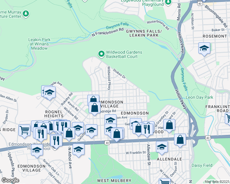 map of restaurants, bars, coffee shops, grocery stores, and more near 3933 Rokeby Road in Baltimore