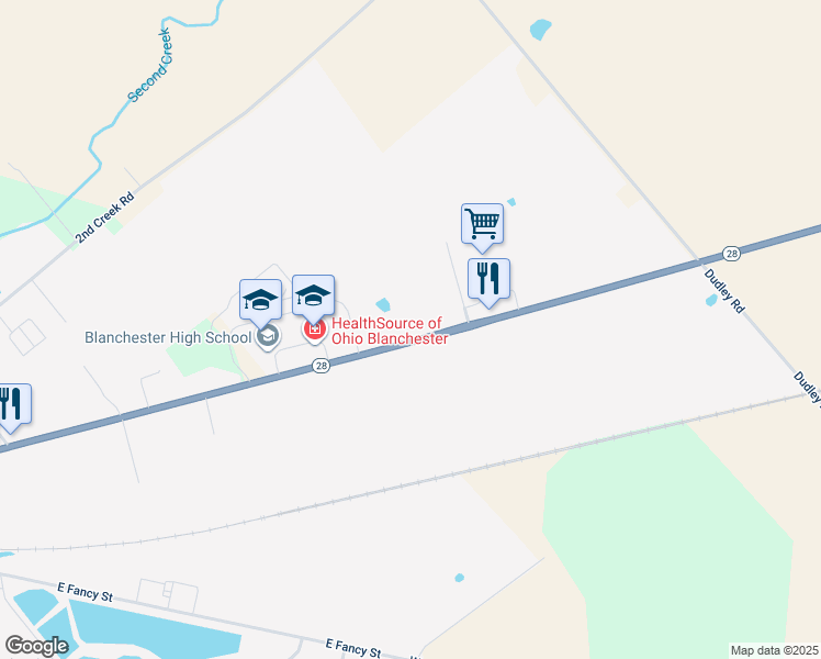 map of restaurants, bars, coffee shops, grocery stores, and more near in Blanchester