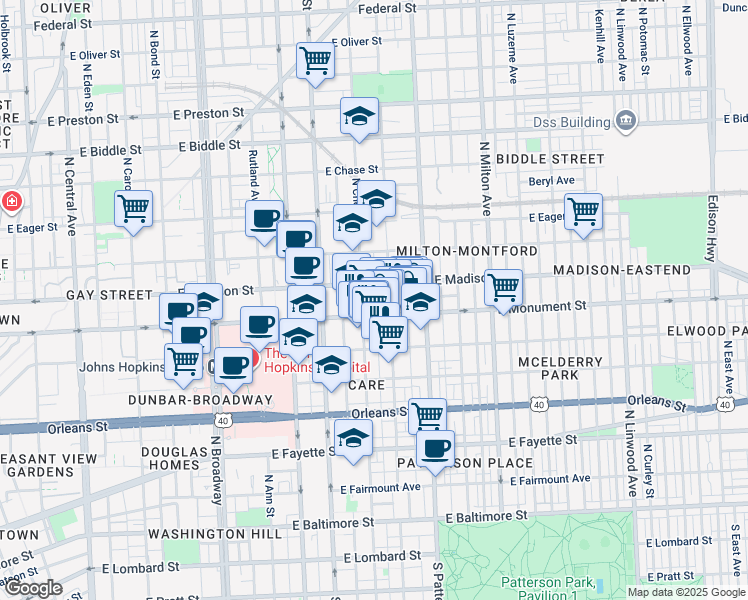 map of restaurants, bars, coffee shops, grocery stores, and more near 708 North Duncan Street in Baltimore