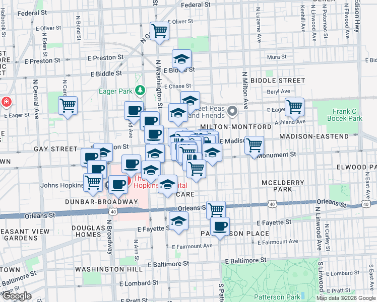 map of restaurants, bars, coffee shops, grocery stores, and more near 101 Independence Avenue Southeast in Washington