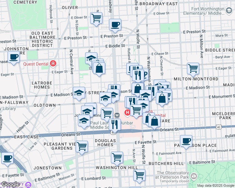 map of restaurants, bars, coffee shops, grocery stores, and more near 101 Independence Avenue Southeast in Washington