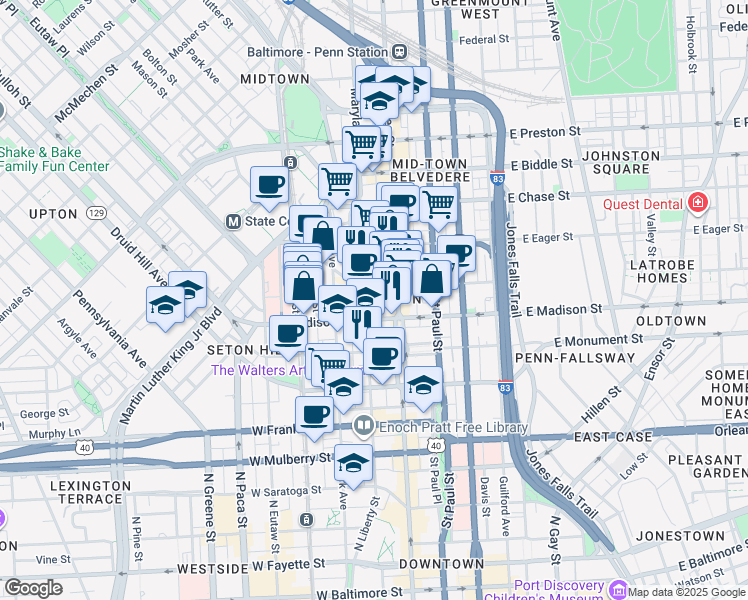 map of restaurants, bars, coffee shops, grocery stores, and more near 101 Independence Avenue Southeast in Washington