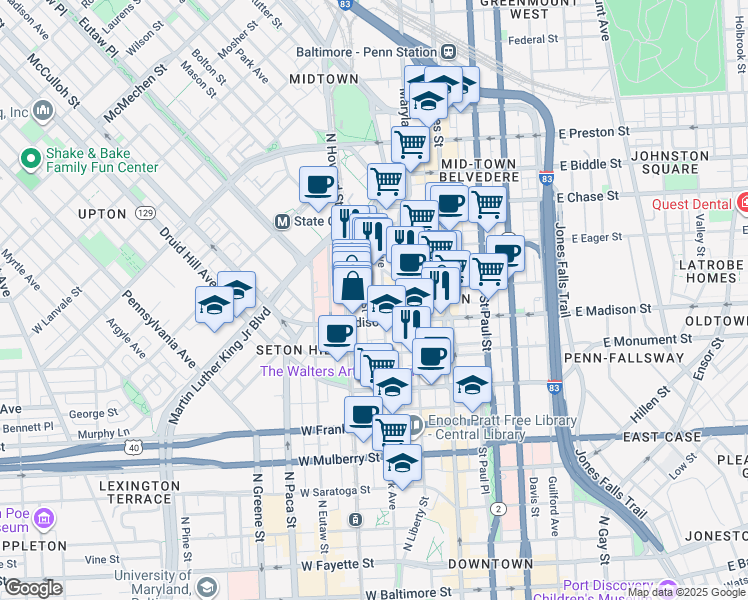 map of restaurants, bars, coffee shops, grocery stores, and more near 101 Independence Avenue Southeast in Washington