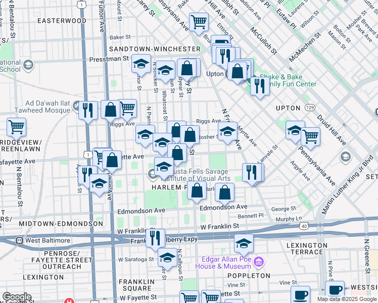 map of restaurants, bars, coffee shops, grocery stores, and more near 101 Independence Avenue Southeast in Washington