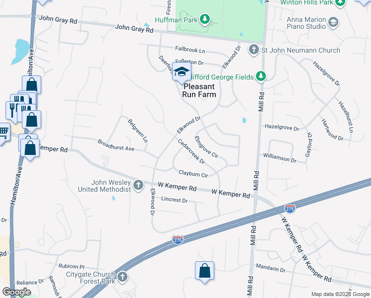 map of restaurants, bars, coffee shops, grocery stores, and more near 11865 Canfield Court in Cincinnati