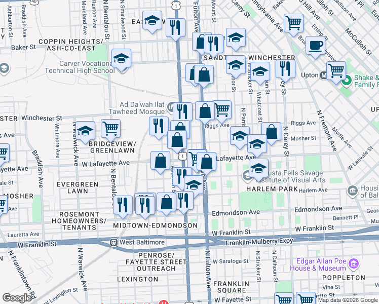 map of restaurants, bars, coffee shops, grocery stores, and more near 908 McKean Avenue in Baltimore