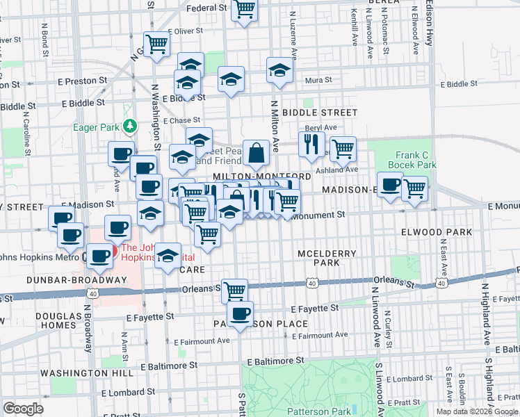 map of restaurants, bars, coffee shops, grocery stores, and more near 101 Independence Avenue Southeast in Washington
