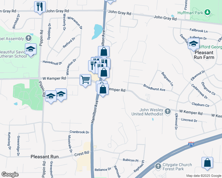 map of restaurants, bars, coffee shops, grocery stores, and more near 2260 West Kemper Road in Cincinnati
