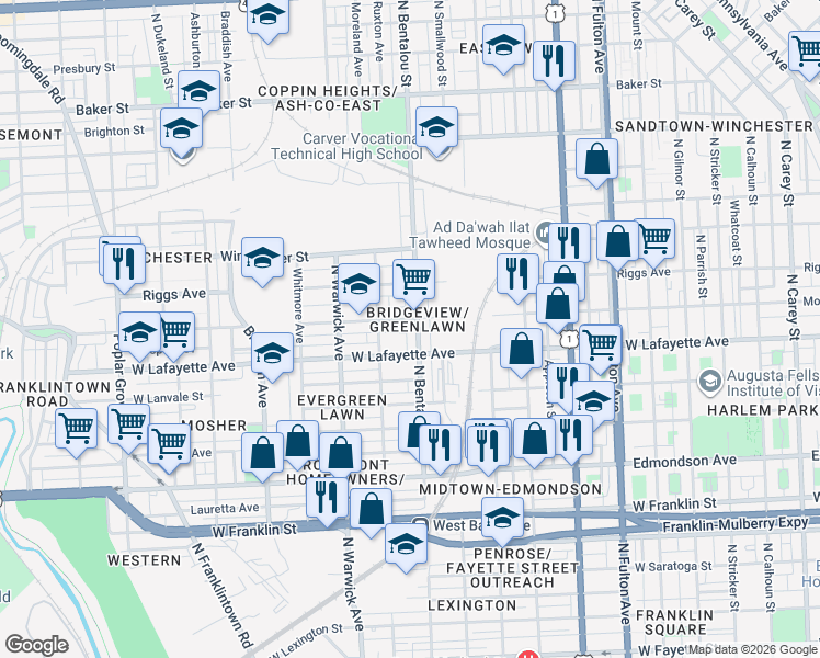 map of restaurants, bars, coffee shops, grocery stores, and more near 101 Independence Avenue Southeast in Washington