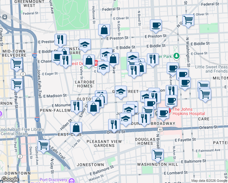 map of restaurants, bars, coffee shops, grocery stores, and more near 101 Independence Avenue Southeast in Washington