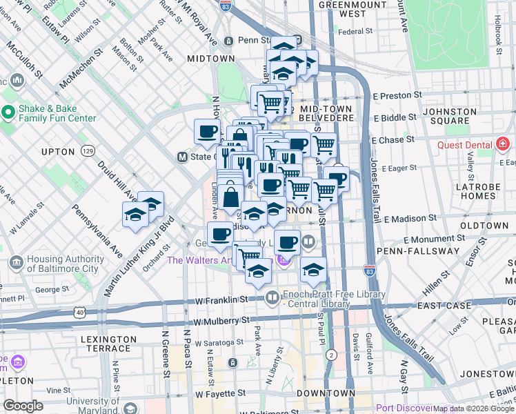 map of restaurants, bars, coffee shops, grocery stores, and more near 101 Independence Avenue Southeast in Washington