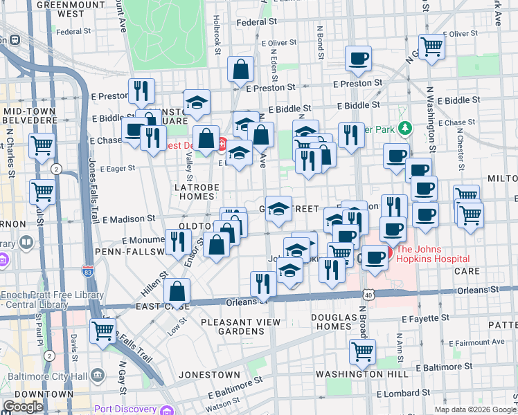 map of restaurants, bars, coffee shops, grocery stores, and more near 101 Independence Avenue Southeast in Washington