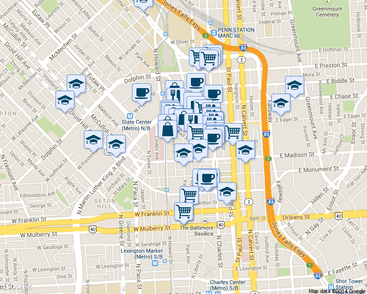 map of restaurants, bars, coffee shops, grocery stores, and more near 101 Independence Avenue Southeast in Washington
