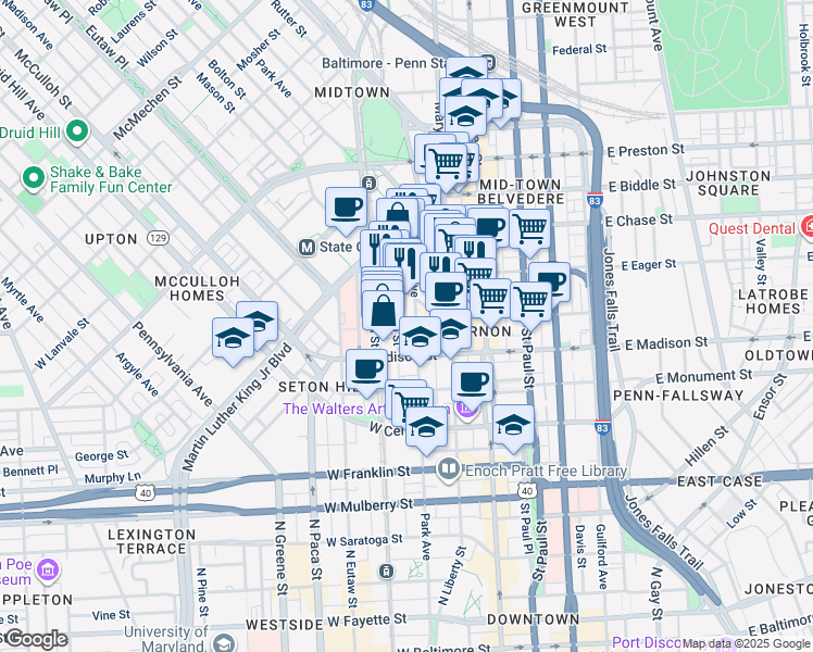 map of restaurants, bars, coffee shops, grocery stores, and more near 101 Independence Avenue Southeast in Washington