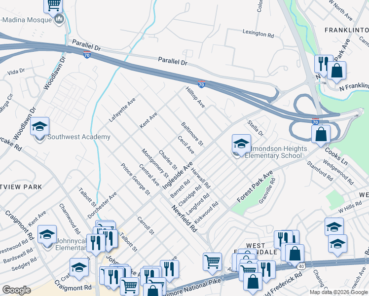 map of restaurants, bars, coffee shops, grocery stores, and more near 101 Independence Avenue Southeast in Washington