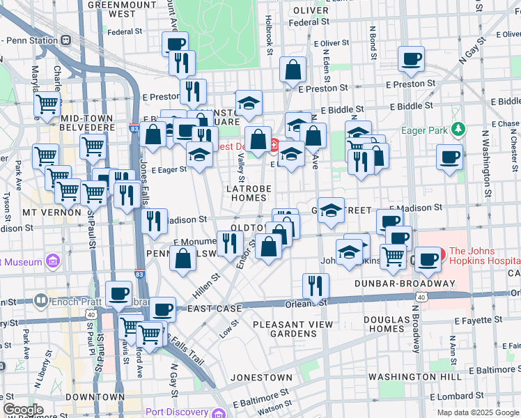 map of restaurants, bars, coffee shops, grocery stores, and more near in Baltimore