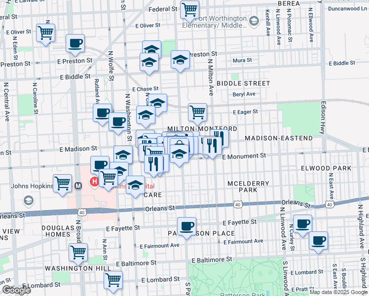 map of restaurants, bars, coffee shops, grocery stores, and more near 101 Independence Avenue Southeast in Washington