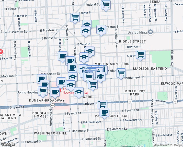 map of restaurants, bars, coffee shops, grocery stores, and more near 101 Independence Avenue Southeast in Washington
