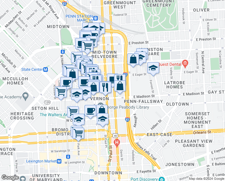 map of restaurants, bars, coffee shops, grocery stores, and more near 101 Independence Avenue Southeast in Washington