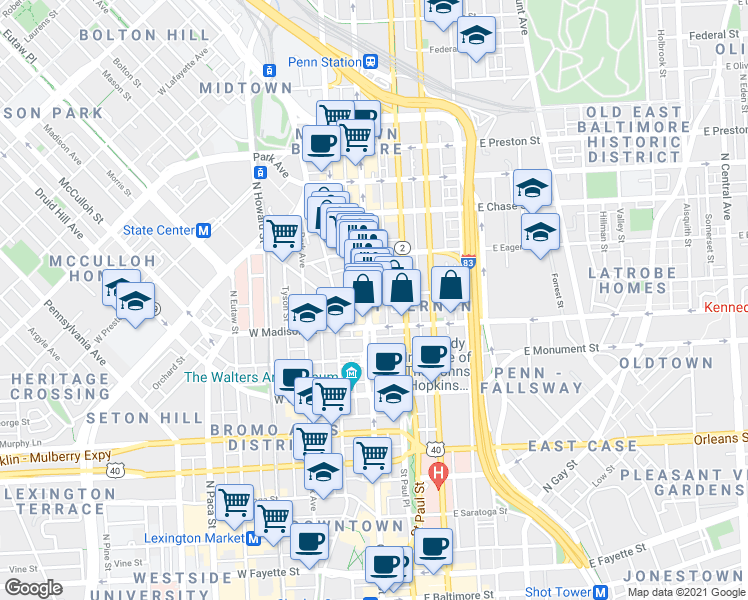 map of restaurants, bars, coffee shops, grocery stores, and more near 101 Independence Avenue Southeast in Washington