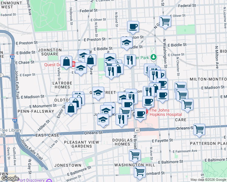 map of restaurants, bars, coffee shops, grocery stores, and more near 101 Independence Avenue Southeast in Washington