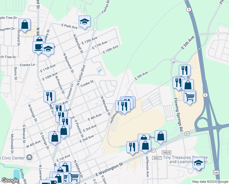 map of restaurants, bars, coffee shops, grocery stores, and more near 260 Ranson Estates Circle in Ranson