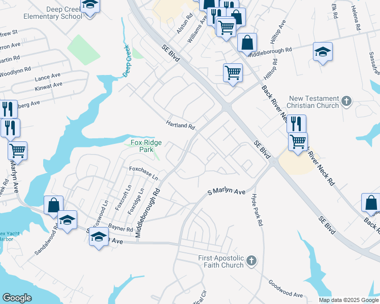 map of restaurants, bars, coffee shops, grocery stores, and more near 1101 Glemsford Road in Essex