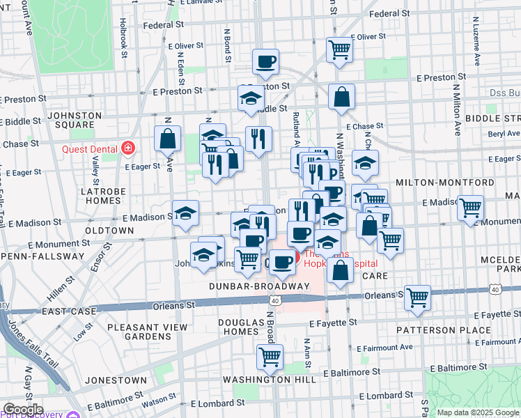 map of restaurants, bars, coffee shops, grocery stores, and more near 101 Independence Avenue Southeast in Washington
