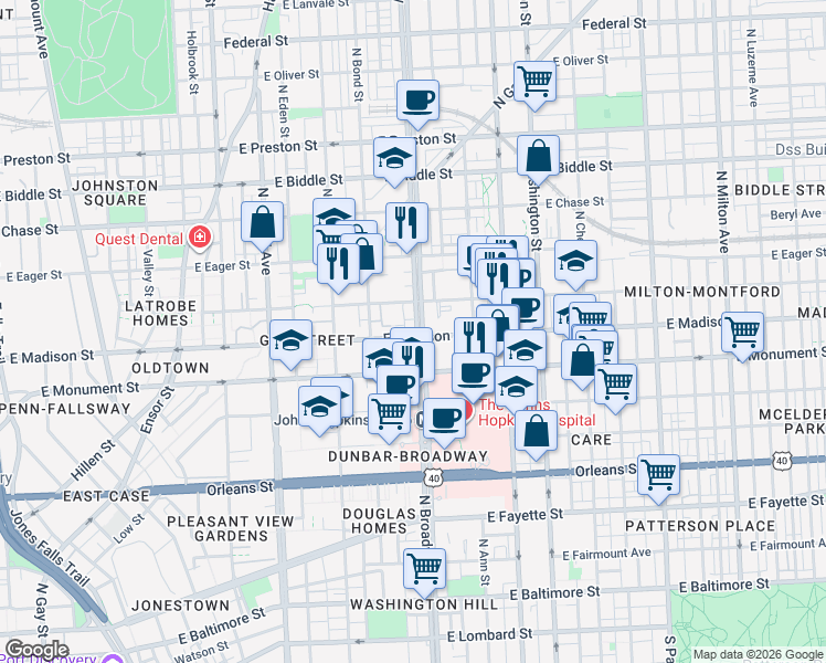 map of restaurants, bars, coffee shops, grocery stores, and more near 101 Independence Avenue Southeast in Washington
